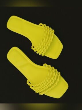 Women's Neon Yellow Braided Slide Sandals